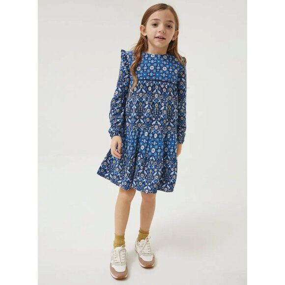 FATFACE Young Crew Grace Floral And Bird Print Dress Blue 12-13 - Picture 1 of 11